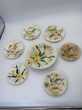 Vintage Southern Potteries Blue Ridge Hand-Painted Yellow Floral Bowl and Plates
